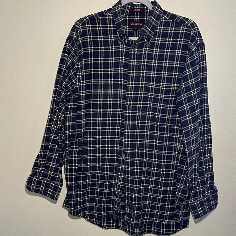 Nordstrom Men's Navy and White Plaid Shirt